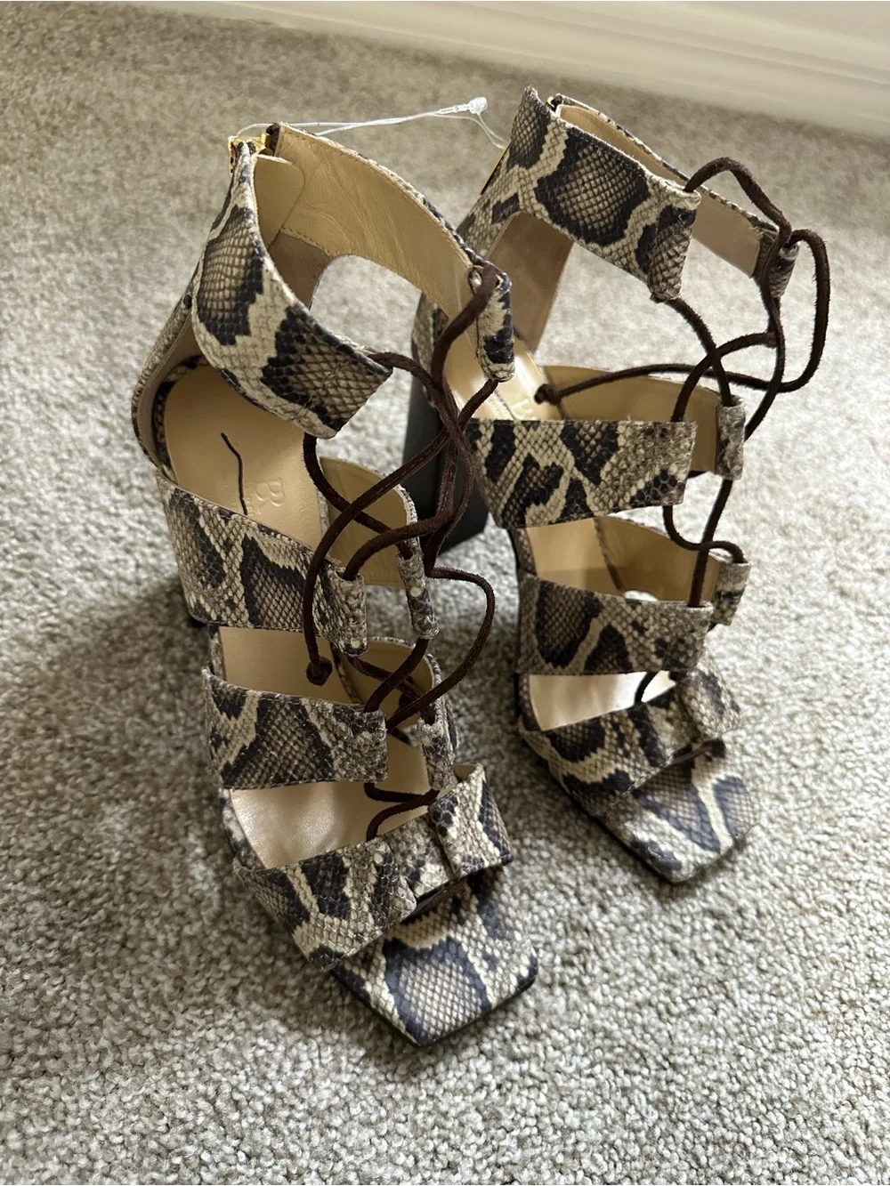 Banana Republic Python-Print Leather Block Heel Gladiator Sandals